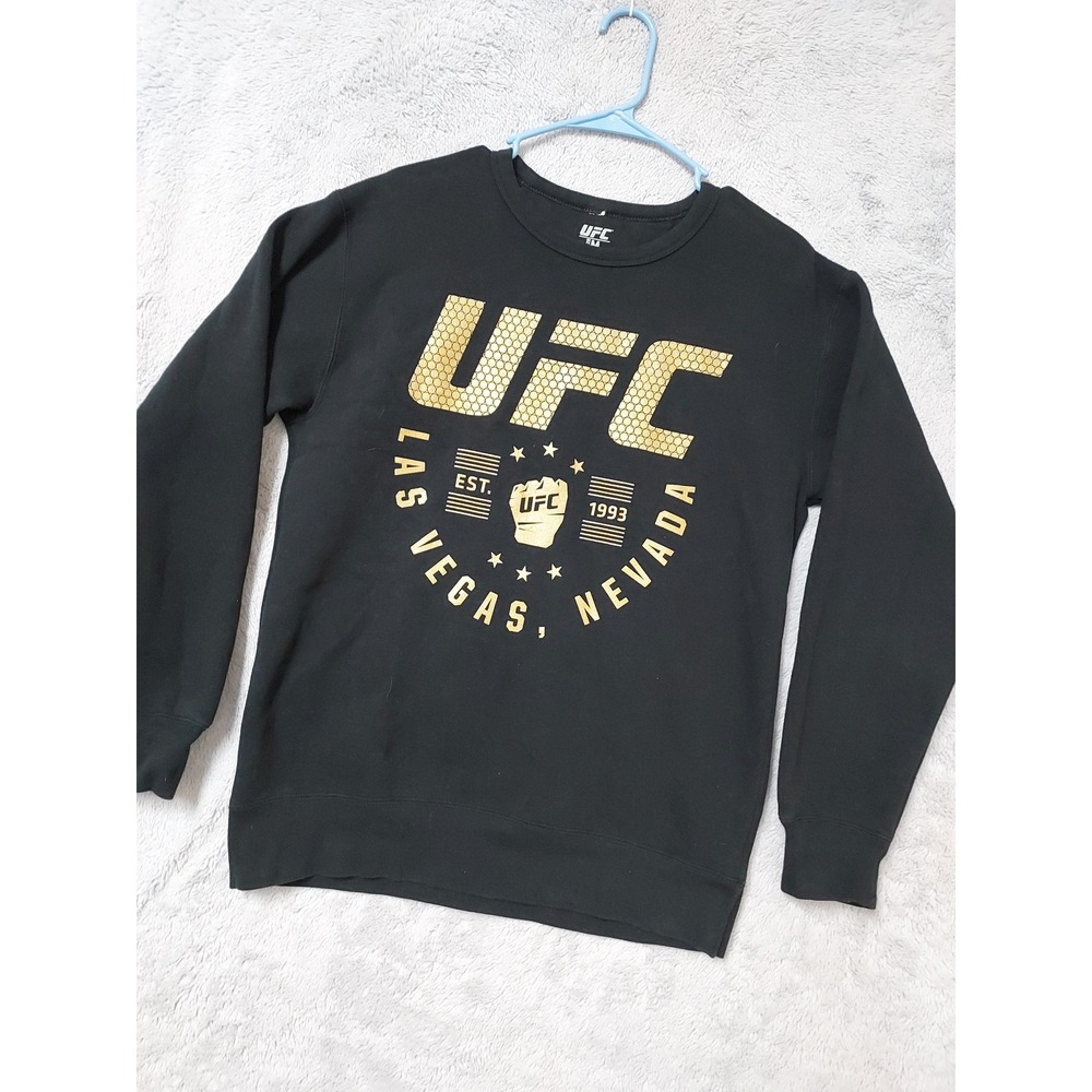 Ufc Sweater Mens Medium Las Vegas Nevada Graphic Black Gold MMA Martial Ars Gold